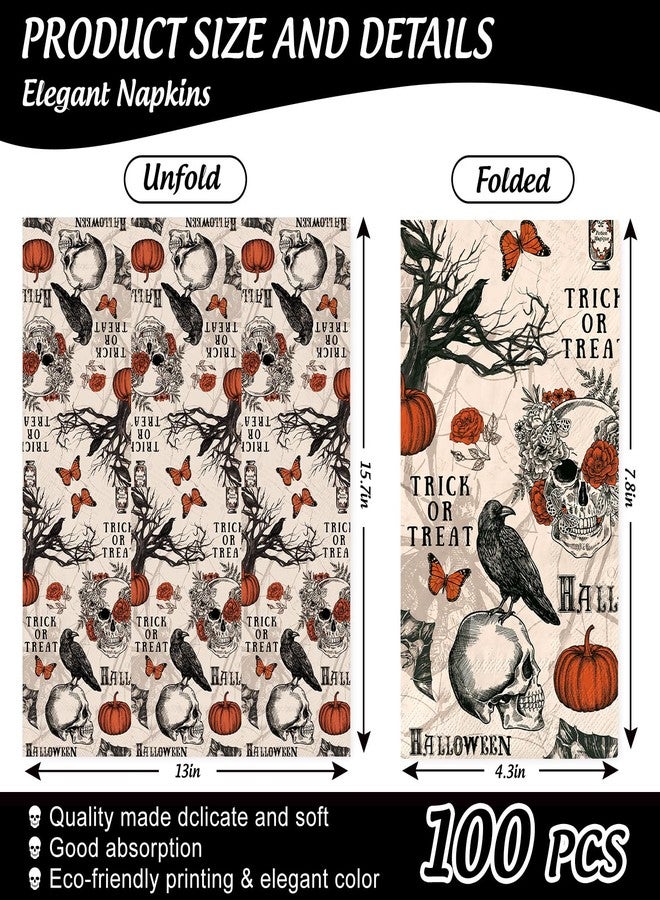 JarThenaAMCS مناديل ورقية للضيوف من JarThenaAMCS، 100 قطعة، بتصميمات قوطية على شكل جمجمة وخفاش وقرع، مناسبة للحمامات، بتصميم عتيق، للاستخدام مرة واحدة، مثالية لمستلزمات الحفلات المنزلية. - Image 2